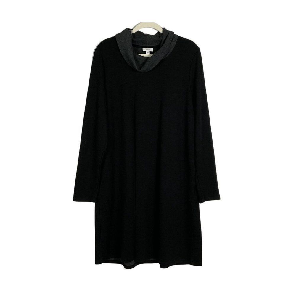 Pure Jill Long Sleeve Black Dress With Cowl Neck & Pockets Size L, NWT